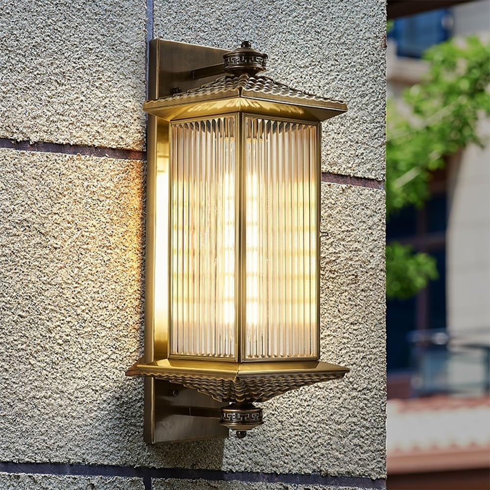 SMCCYYSD ContemporaryOutdoor Brass Wall lamp LED Electric Simplicity Waterproof Balcony Hallway Courtyard Villa Gate Hotel Corridor Lamp (A H55CM Electric)