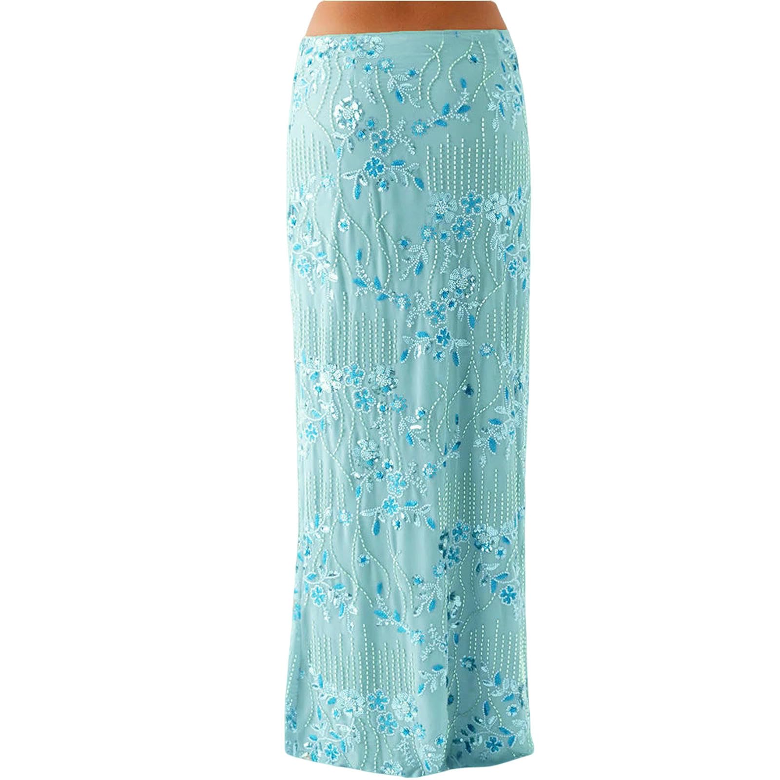 Langer Rock Damen Frauen Pailletten Sexy Maxi Röcke Sommer Y2k Perle Verschönerte Glitzer Low Taille Elegante Clubwear Sparkle Bodycon Lange Röcke-c-s