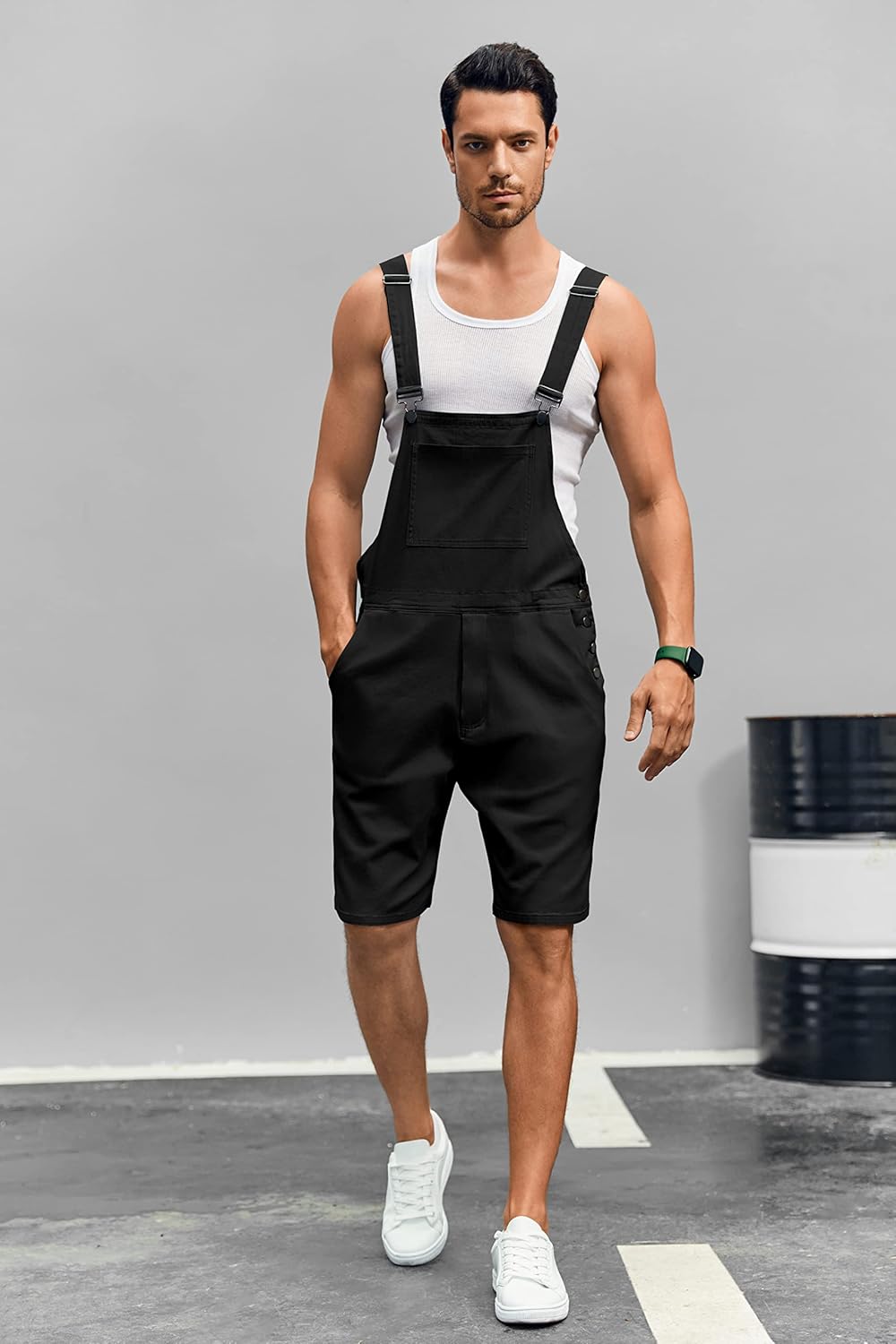 Runcati Mens Casual Bib Overall Shorts Lightweight Cotton Loose Fit Denim Jumpersuit Walkshort Pockets Rompers - Image 4