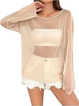 sahara　Glitter Sheer Top sahara Glitter Sheer Top Sexy Mesh Sheer Tops for Women