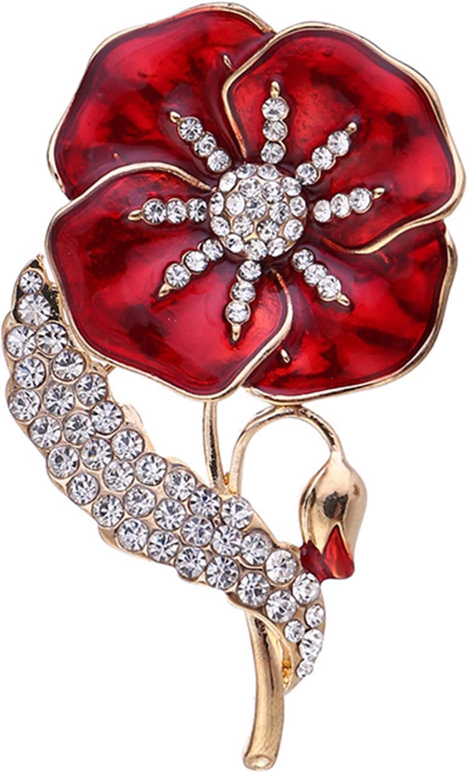 TocedRed Poppy Flowers Brooches Pins, Legion Brooch Veterans Memorial Day Festival, Gold Crystal Red Flower Remembrance Day Poppy Badge For Gift, Unisex