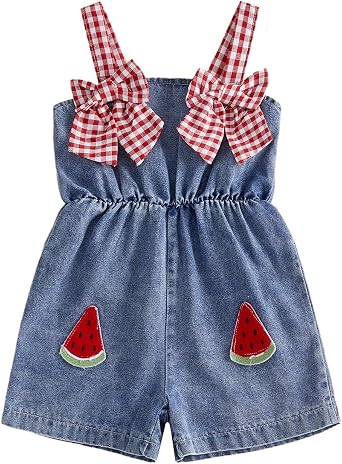 YINGISFITM Toddler Baby Girl Clothes Floral Denim Romper Jumpsuit Suspender Overalls Jeans Shorts Summer Outfit Clothing