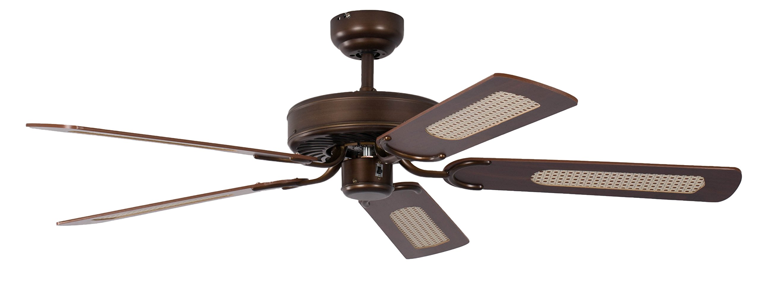 Ventilateur de plafond Pepeo Potkuri, sans éclairage, revêtement bronze antique, pâles de couleur acajou / osier