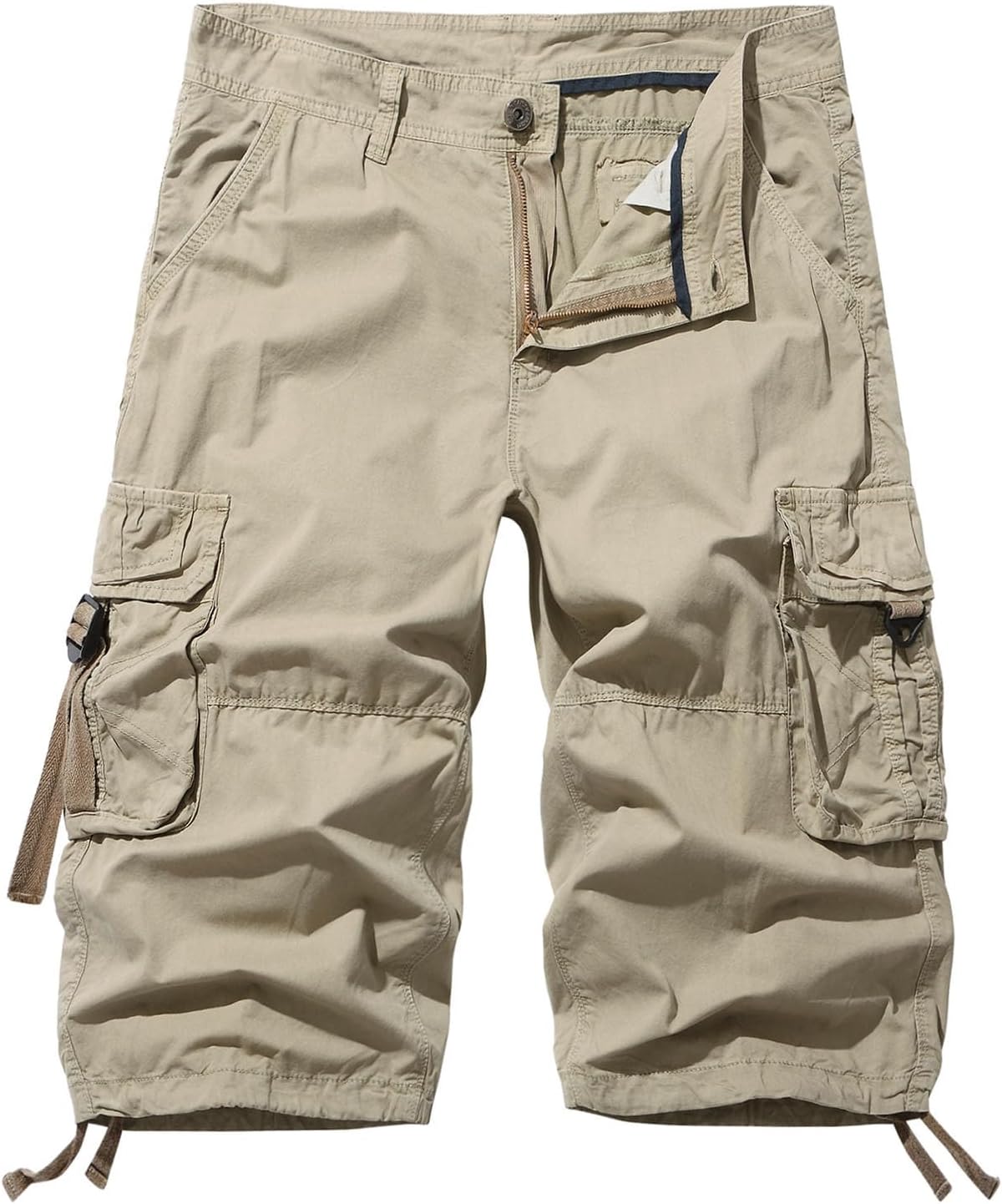 Men's Cargo Shorts 3/4 Cotton Relaxed Fit Below Knee Capris Cargo Pants Below Knee Cargo Hiking Short Slacks Trousers