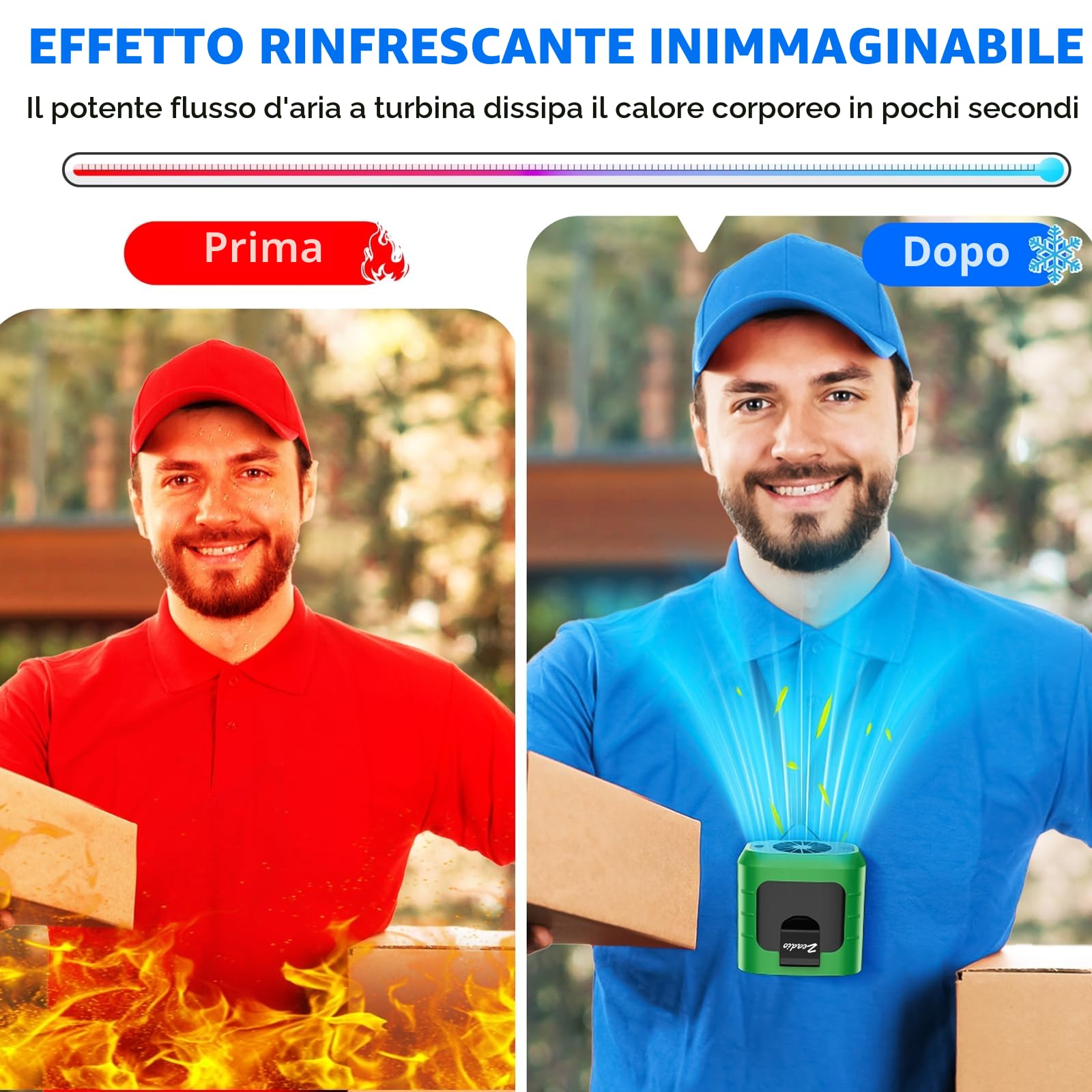 Zeadio - Ventilatore portatile con clip per cintura, 3 velocità, 10000 mAh, indossabile come collana, senza mani, con funzione di illuminazione per vampate di calore, per casa, ufficio, viaggi, sport