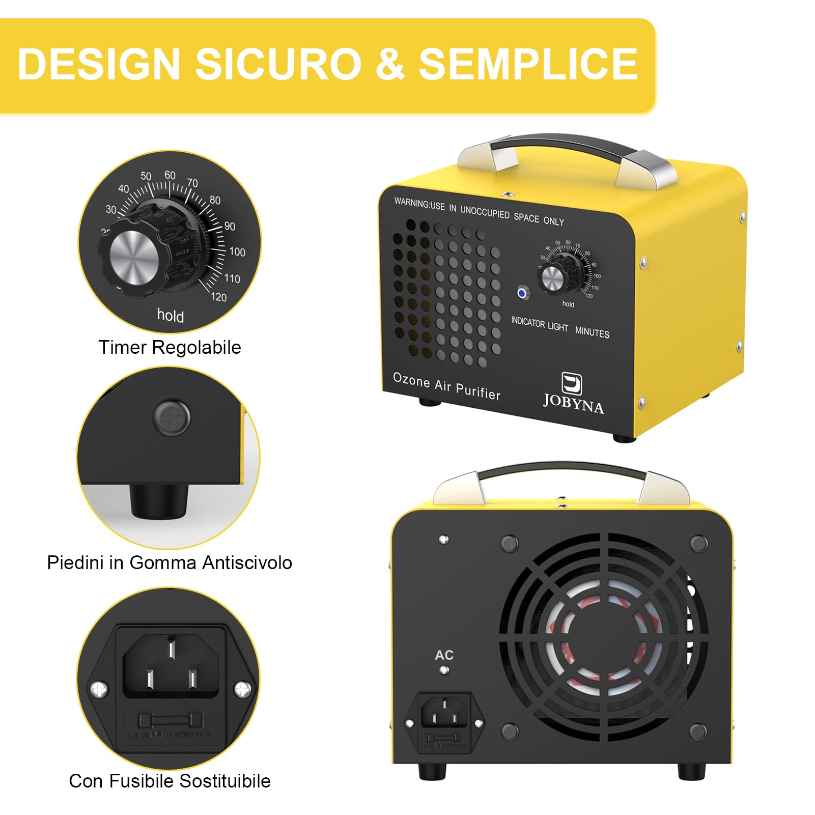 JOBYNA 10,000mg/h Generatore di Ozono Auto con Telecomando, Ozonizzatore Purificatore d'Aria Ozono O3 con Timer, Odor Remover per Abitazioni, Uffici, Garage, Auto, Fumo e Animali domestici