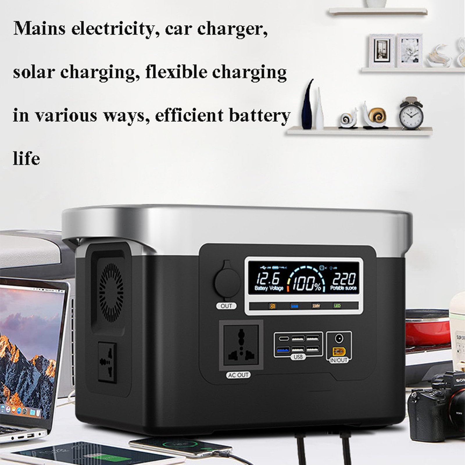 Estación de energía portátil, generador solar de 480 Wh + 800 W con toma de CA de 220 V/120 W para acampar, emergencias, aventuras al aire libre, picnics, pesca, viajes, fiestas,Black-480Wh