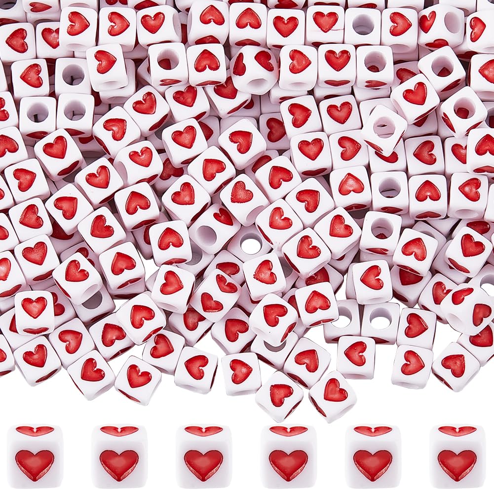 Perles de Saint-Valentin cubiques 7 mm blanc et rouge pour créer un cadeau de bijoux unique