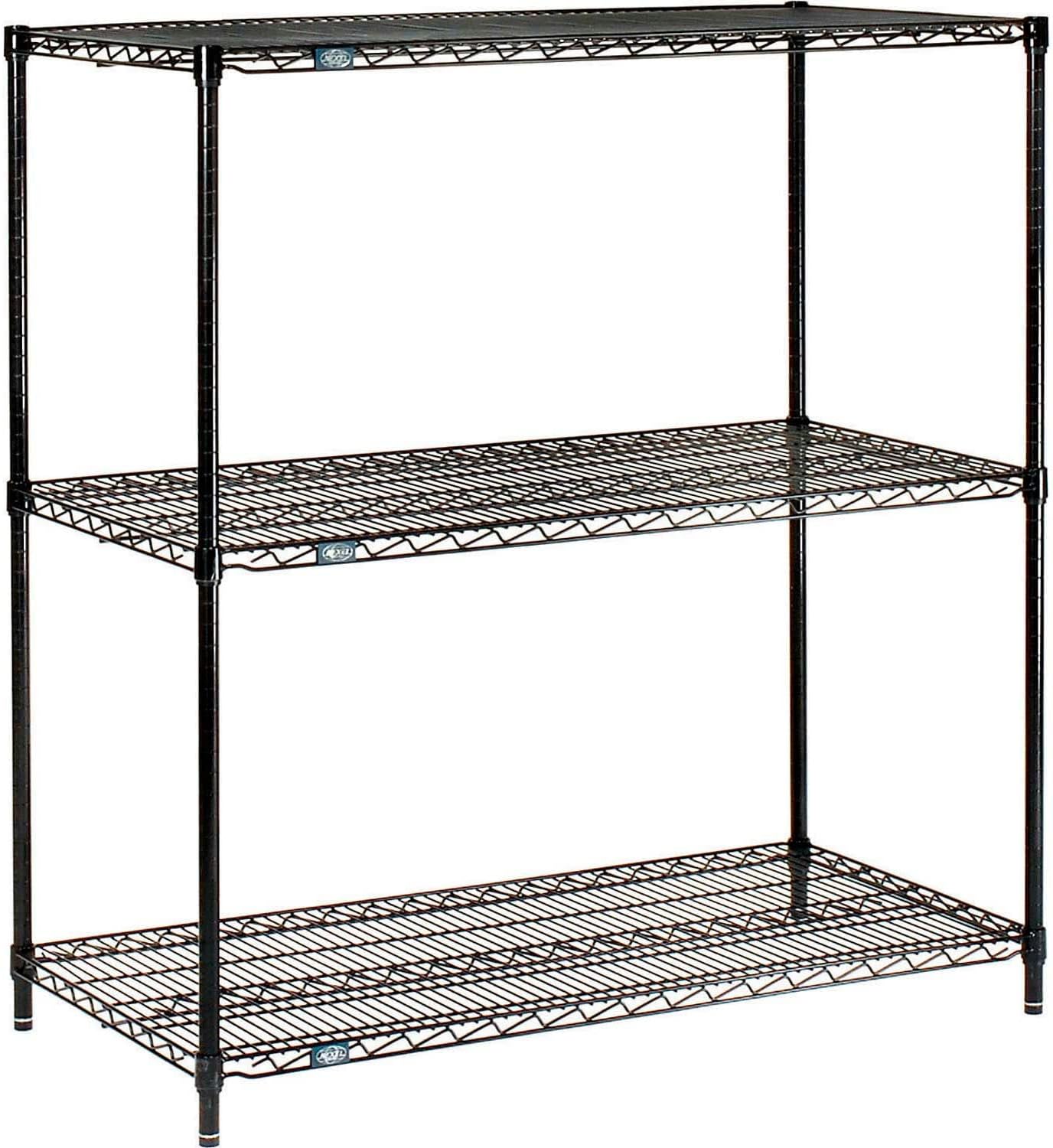 Nexel Black Epoxy, 3 Tier, Wire Shelving Starter Unit, 30" W x 18" D x 34" H
