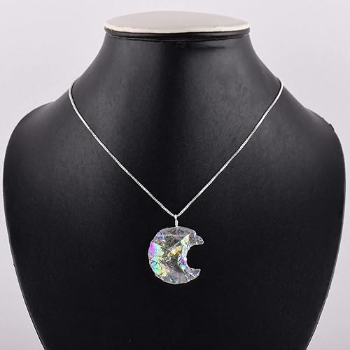 Miniatura 4 de YANARA Collar con colgante de cuarzo de aura de ángel crudo, piedra de media luna, piedra natural áspera para mujer, cristales curativos de chakras,