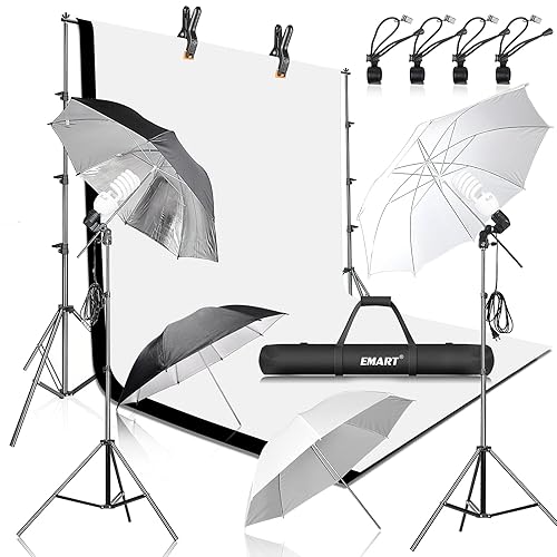 EMART 8.5x10ft Photography Backdrop Kit with 400W 5500K Daylight Umbrella Continuous Lighting Set, Black & White Backgrounds for Photo Studio Product, Photoshoot, Portrait Shoot - 8.5*10ft Stand/6.5*10ft Backdrop - White&Black