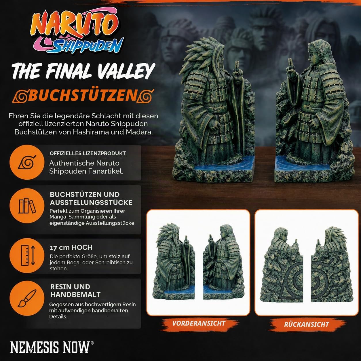 Nemesis Now The Final Valley Buchstützen – handbemalt, Hashirama & Madara – Harz-geformte Naruto-Figuren, Anime-Enthusiasten und Popkultur-Sammler