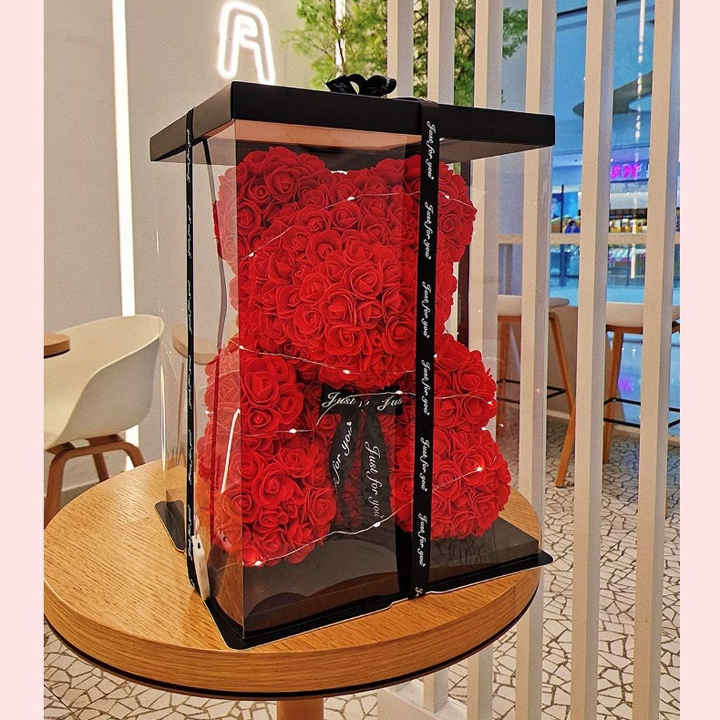 Artificial Flower Bear Preserved Rose Eternal Flower with Box Gift for Valentine 's Day Anniversary Wedding Birthday Red Rose Bear (Size : 25cm) (40cm)