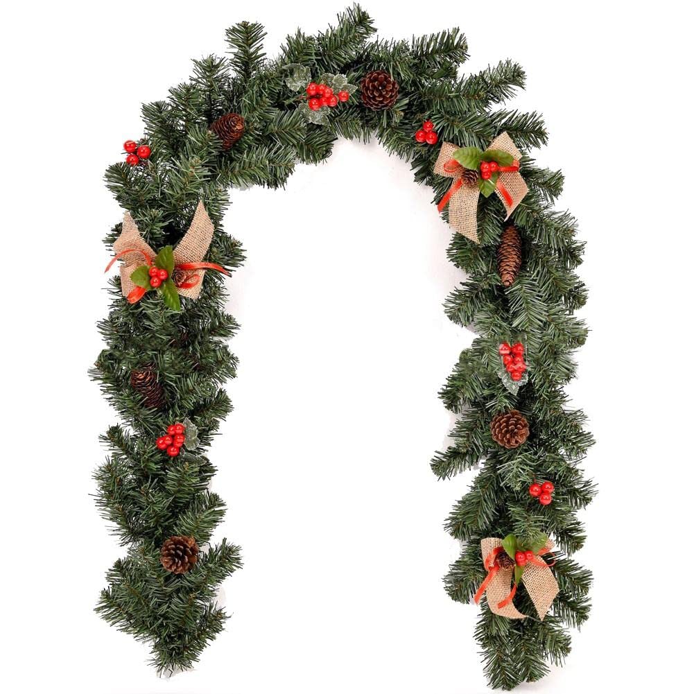 Guirlande de Noël de 1,8 M avec lumières sapin artificiel pour décoration extérieure jardin et yard