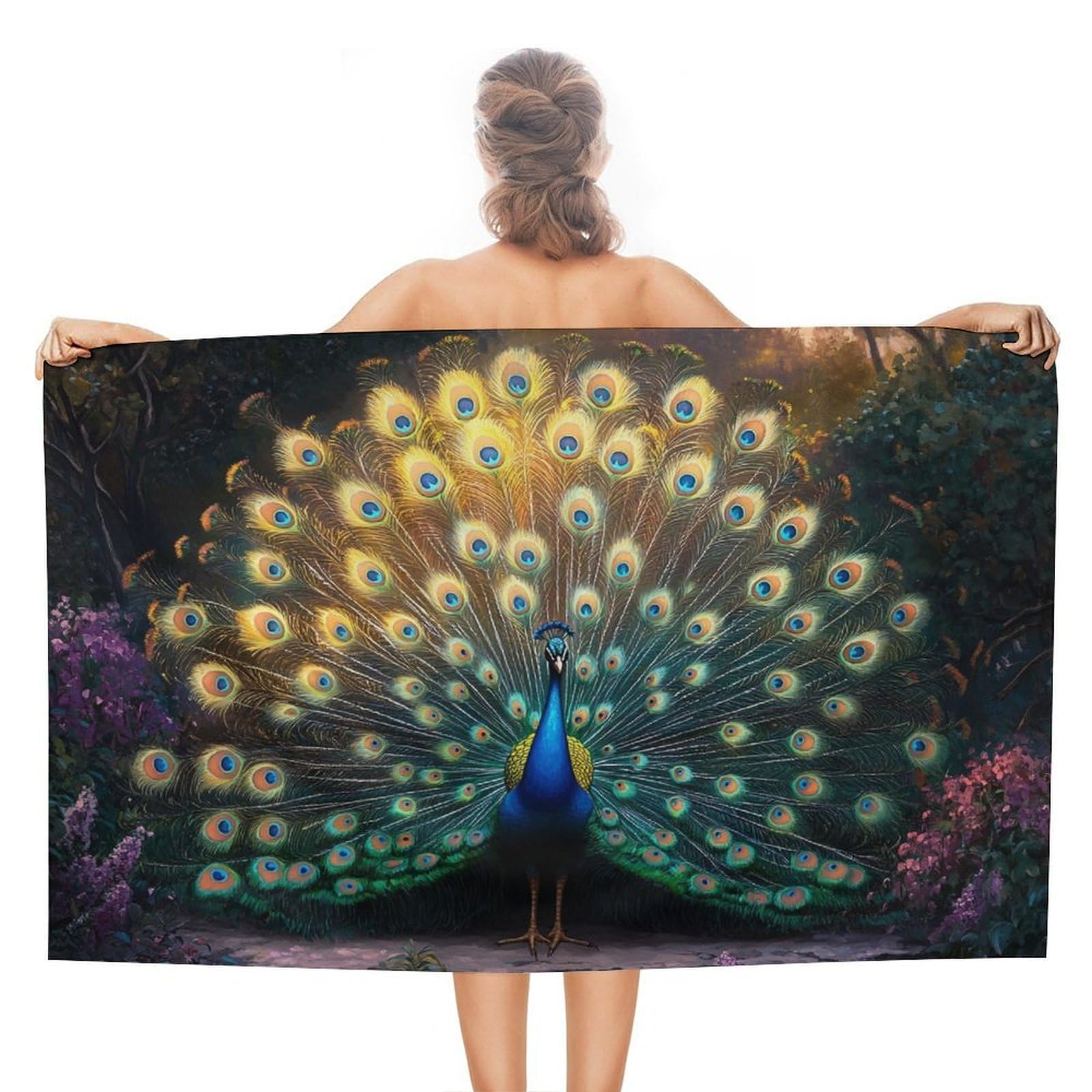 LSRCPD Peacock Displaying Its Iridescent Tail Feathers Beach Towel Sand Free Microfiber Large Shower Towels Multipurpose Absorbent for Bathroom Pool 130x80 CM