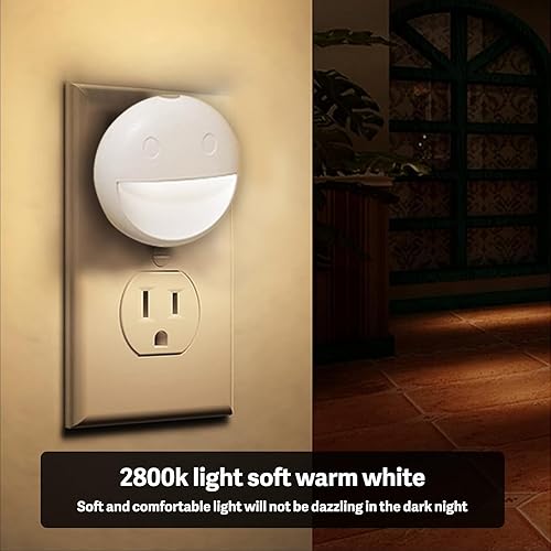 Miniatura 3 de VAVOFO Luz nocturna LED con sensor automático, paquete de 4, 2900-3200K blanco cálido, diseño de cara sonriente, lámpara de noche de pared