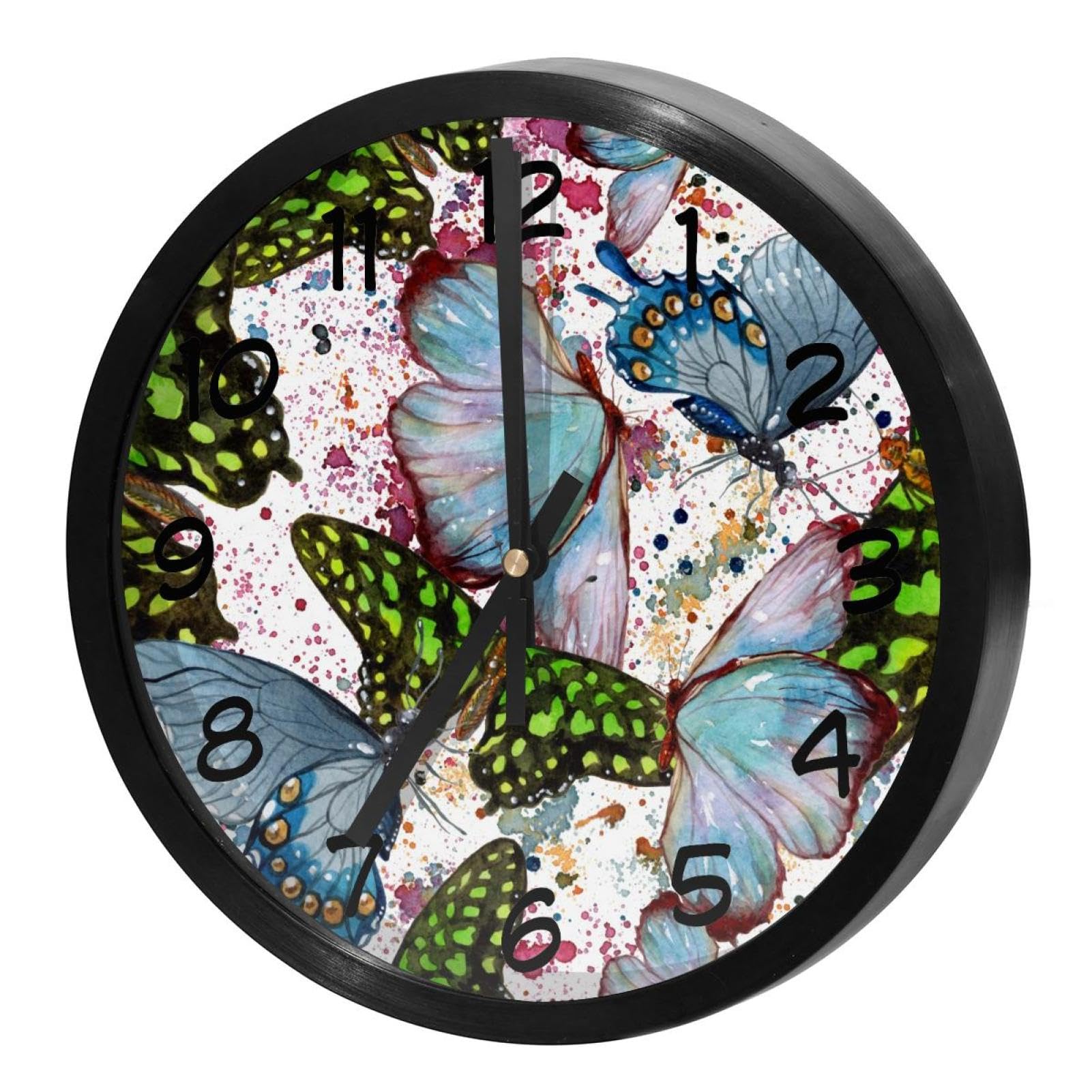 Horloge murale ronde aquarelle papillons pour sublimer votre bureau ou votre cuisine