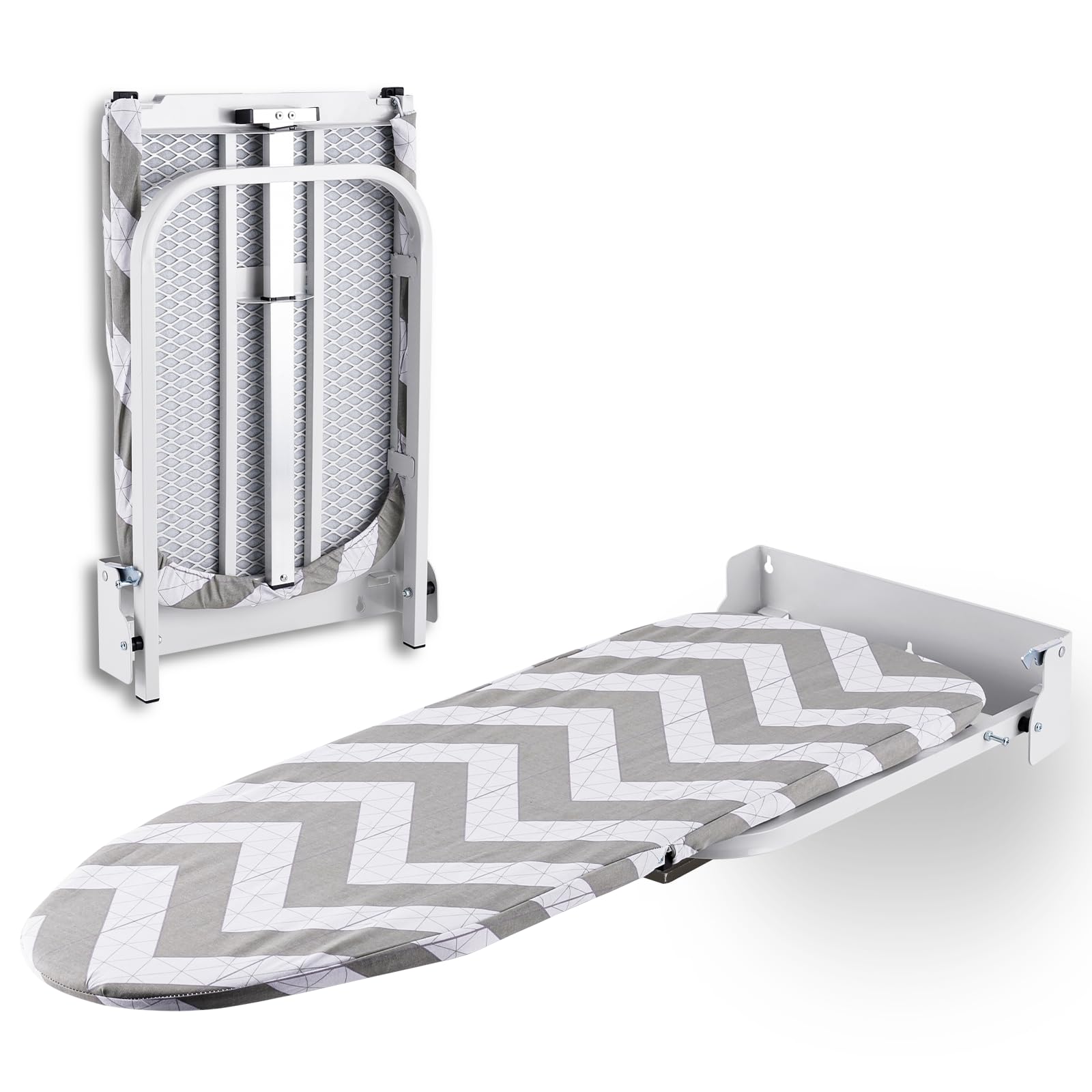 YUCHENGTECH Wall Mounted Ironing Board Fold Down Ironing Board Wall Mount Folding Ironing Board Cabinet with Heat Resistant Cover Compact Wall Mount Ironing Board for Small Spaces
