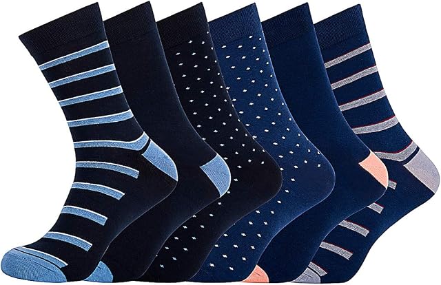 segnalibro Men's Socks Cotton Rich Comfortable Classic Patterned Dress Socks, Navy Dot