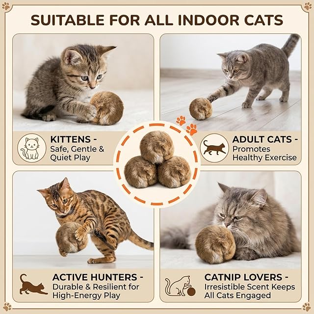 Foto 5 de 6 de VELAJA Pelota de Peluche para Gatos, 3 Juguetes para Gatos con Hierba Gatera y Catnip