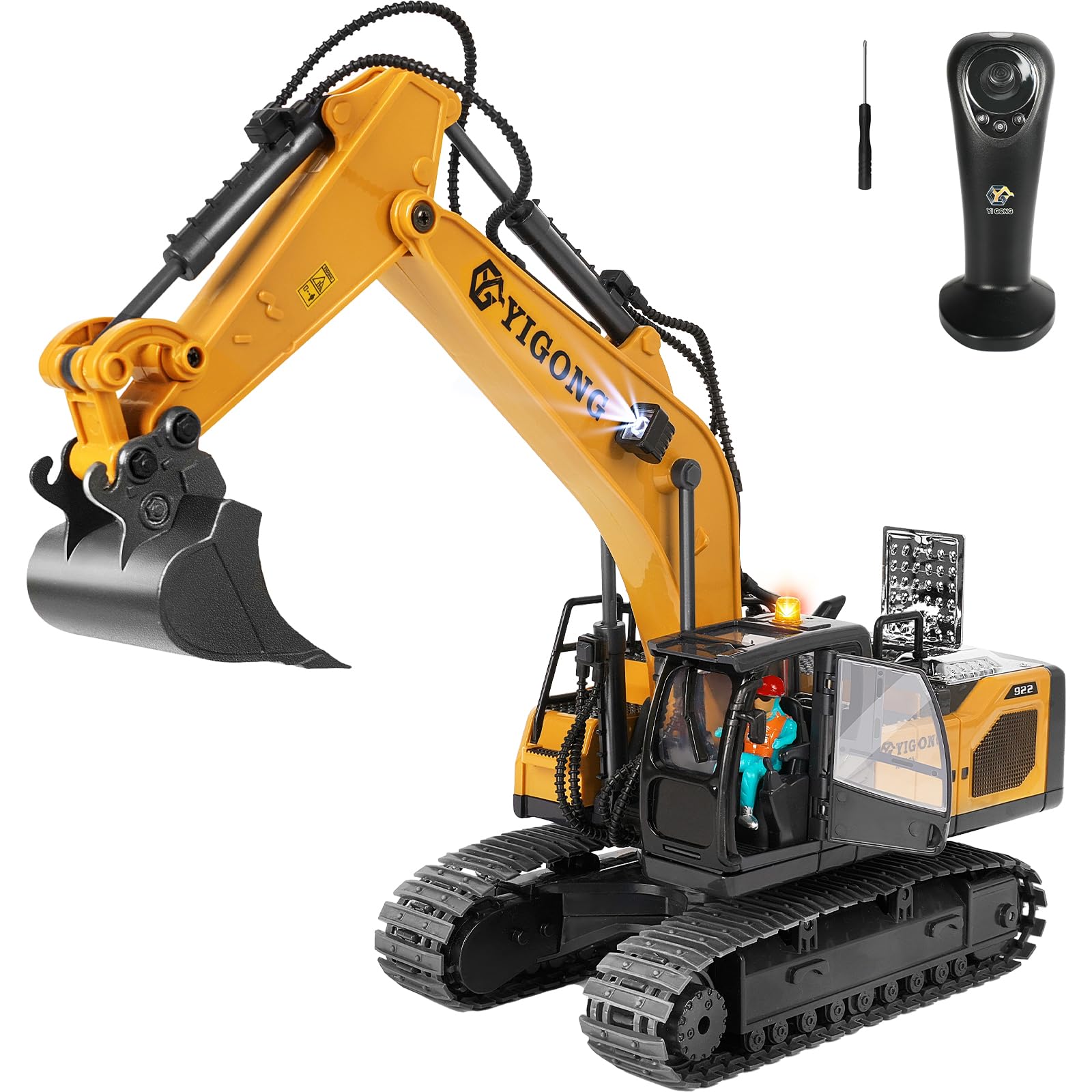 Ferngesteuertes Bagger Spielzeug für Kinder ab 4 5 6 7 8 9 Jahre, 2,4 GHz Schwerkraft Gesteuerte Bagger Ferngesteuert mit Licht und Sound, 11 CH RC Spielzeugautos Geschenk für Junge 5-12 Jahre Alt