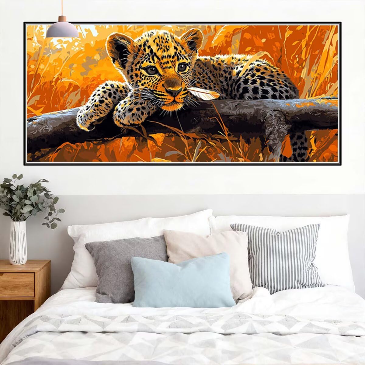 Diamentowe malowanie lampart, 5D jesienne kryształowe diamenty, malowanie diamentowe duży rozmiar 150 x 60 cm, DIY diamentowe malowanie na Boże Narodzenie dekoracja ścienna, pomysły na prezent dla