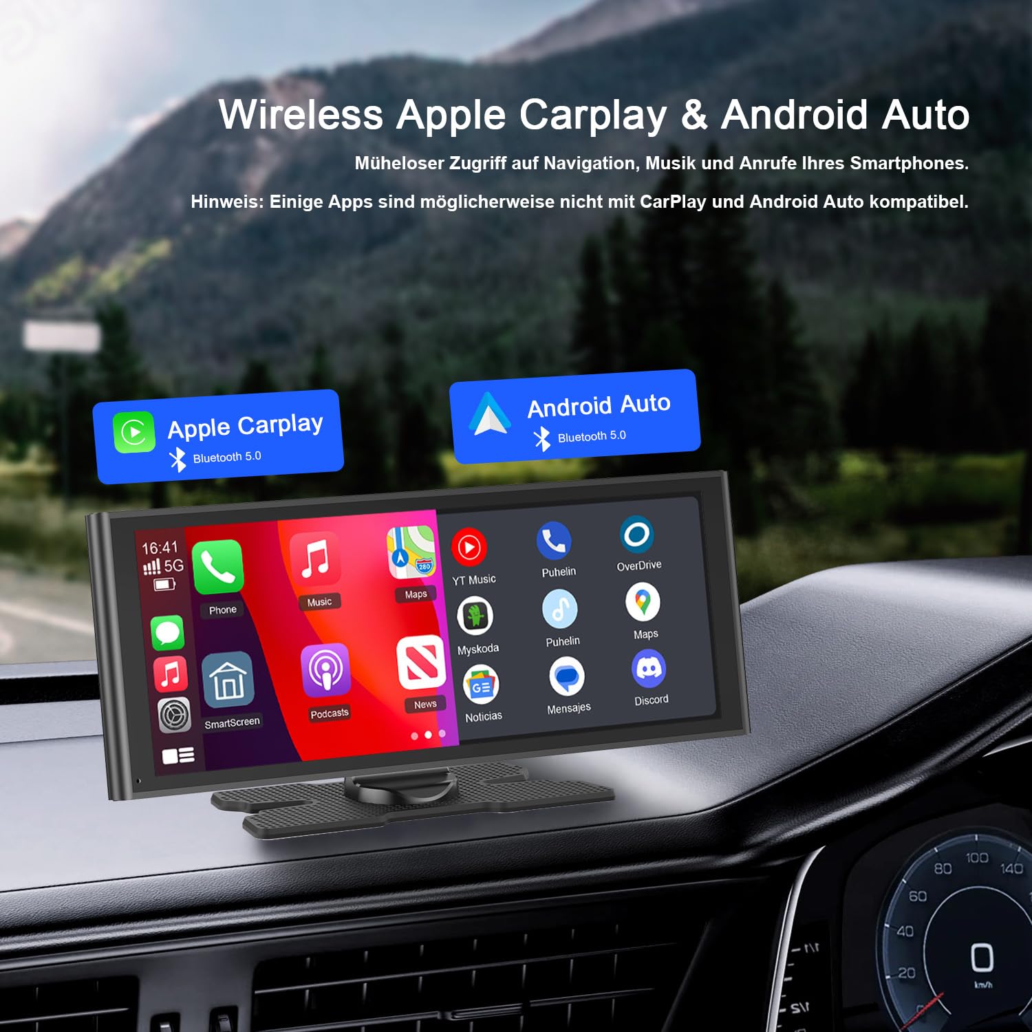 Avylet 9,26" Wireless Carplay Display für Apple Carplay & Android Auto, Tragbarers Carplay Autoradio mit IP67 Rückfahrkamera, OTA-Updates, GPS Navigation, Bluetooth 5.0, Mirror Link, FM/AUX