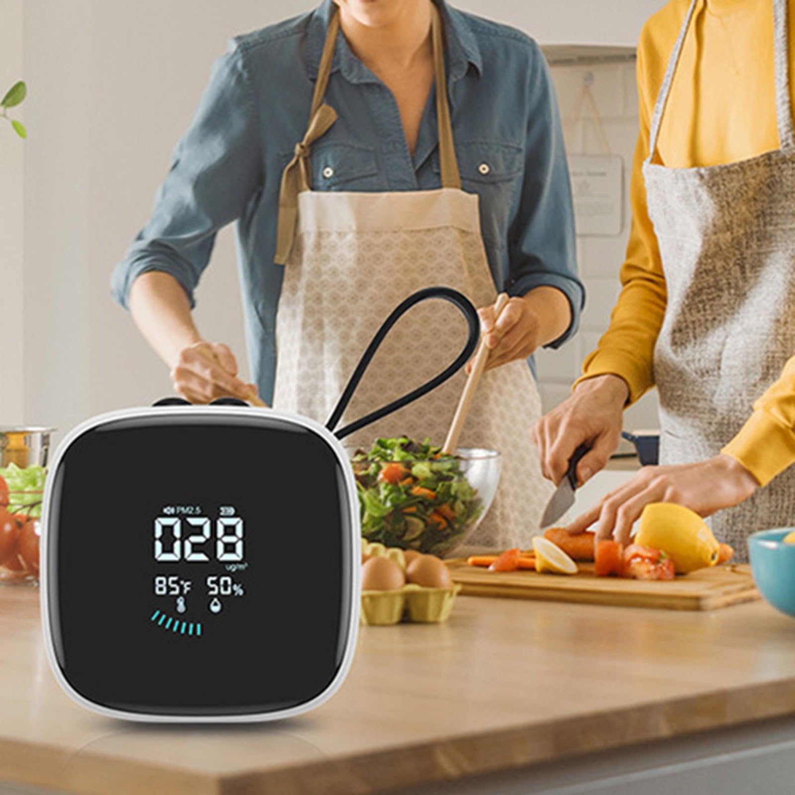 Detector PM2.5 con temperatura y humedad, alarma de monitor de calidad del aire de 800 mAh | PM2.5 en tiempo real, pantalla de temperatura, humedad, alarma, 800 mAh para batería, para carga USB C