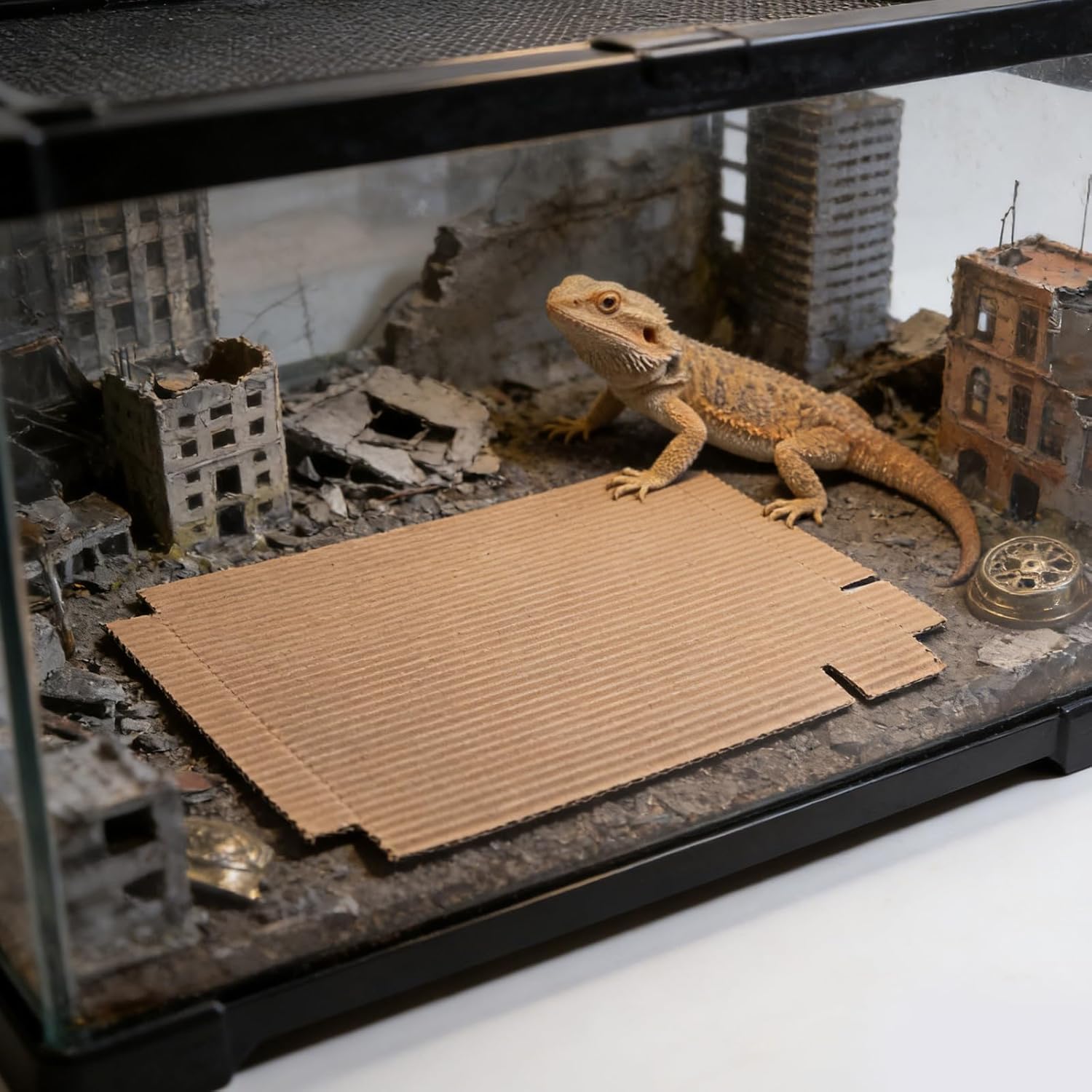 100Pcs Reptile Carpet Terrarium Liner - Corrugated Substrate Liner Cardboard 12.2x8.3 for Reptile Cage Bottom, Easy Replace Terrarium Flooring for Turtle Lizard Snake