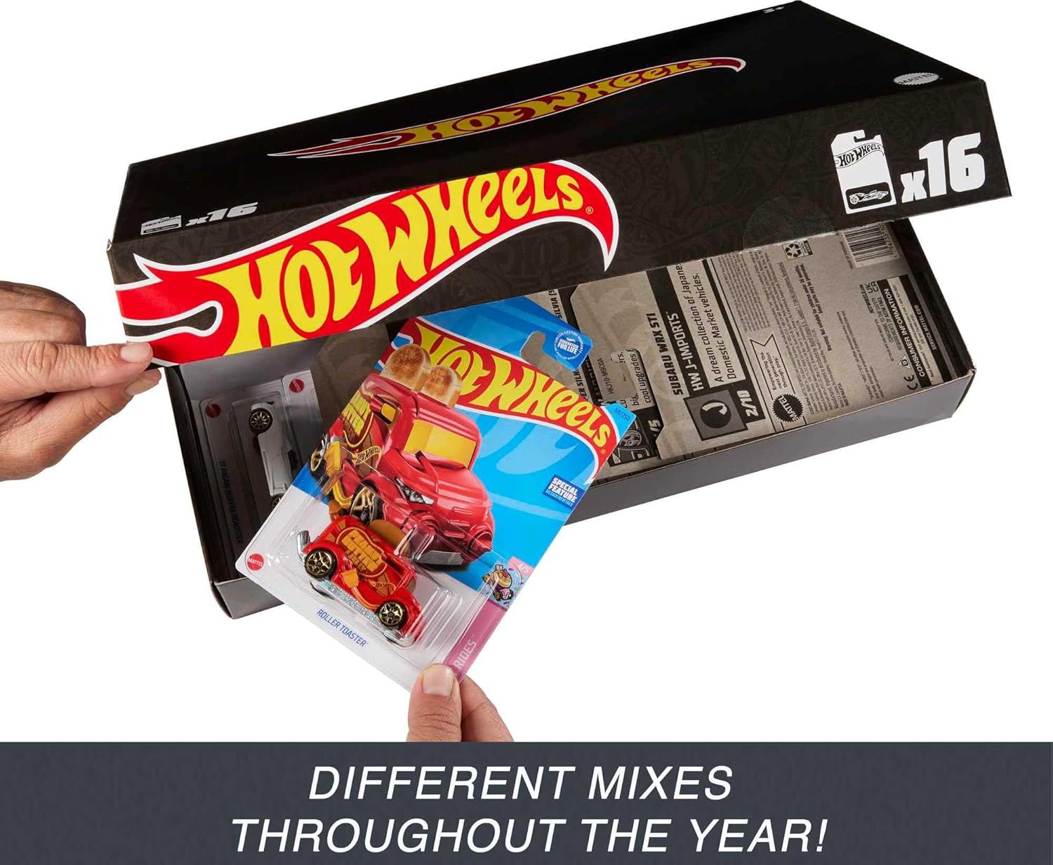 Hot Wheels Black Box 1:64 Scale Toy Car Set Mix C, Chance for Treasure Hunt or Super Treasure Hunt Car, 16 First-Appearance Die-Cast Vehicles, Styles May Vary