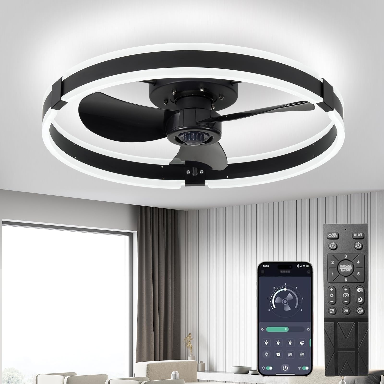 Deckenventilator Mit Beleuchtung,50cm lampe mit ventilator Und Fernbedienung,50W,4000Lm LED Dimmbare deckenleuchte mit ventilator,DC,Timer, Deckenlampe Mit Ventilator Für Schlafzimmer Wohnzimmer