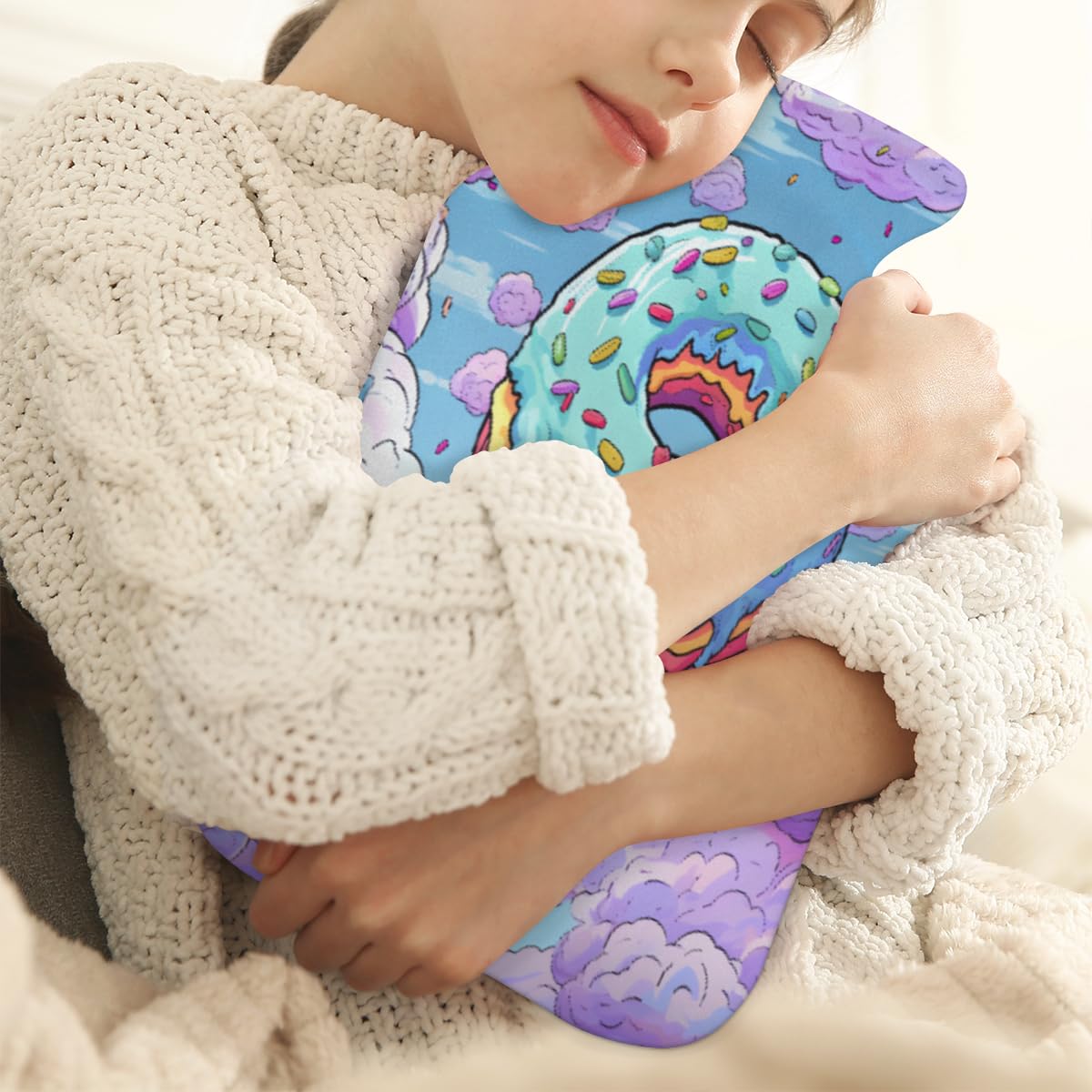 Hot Water Bottle with Soft Cover,2L Fantastic Donut Hot Water Bag for Hot and Cold Compress, Hand Feet Warmer, Graffiti Donut Rubber Hot or Cold Water Bottle Halloween Christmas Decorations