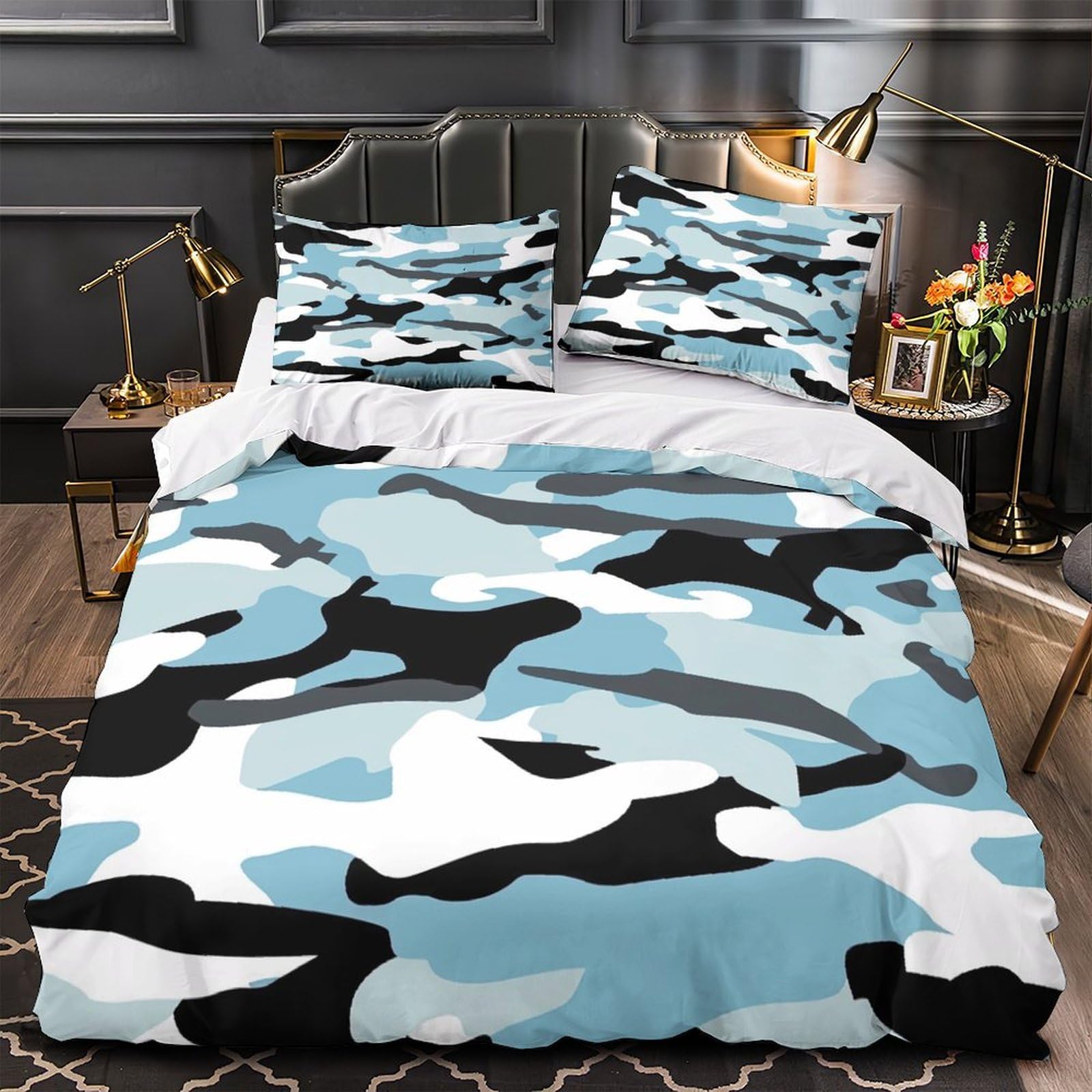 Linge de lit anti-plis et hypoallergénique avec housse de couette camouflage king size