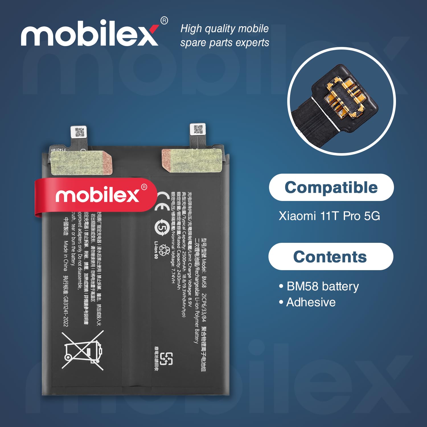 Batteria BM58 per Xiaomi 11T Pro 5G | Ricarica rapida 120W HyperCharge | 5000mAh - OEM | Ricambio interno con adesivo | Capacità originale