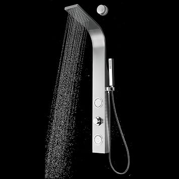 Blue Ocean 44 Stainless Steel SPS88213 Retrofit Shower Panel Column System with Rainfall Shower Head, Body Massage Jets, and Handheld Shower (Compact)