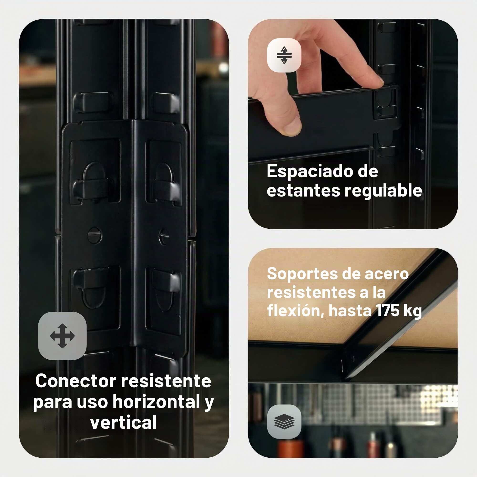 Arebos Juego de 3 estanterías para Cargas Pesadas | Combinación de estanterías esquineras | Capacidad de Carga de hasta 875 kg | Montaje Mediante Sistema de Enchufe | Robusta construcción metálica