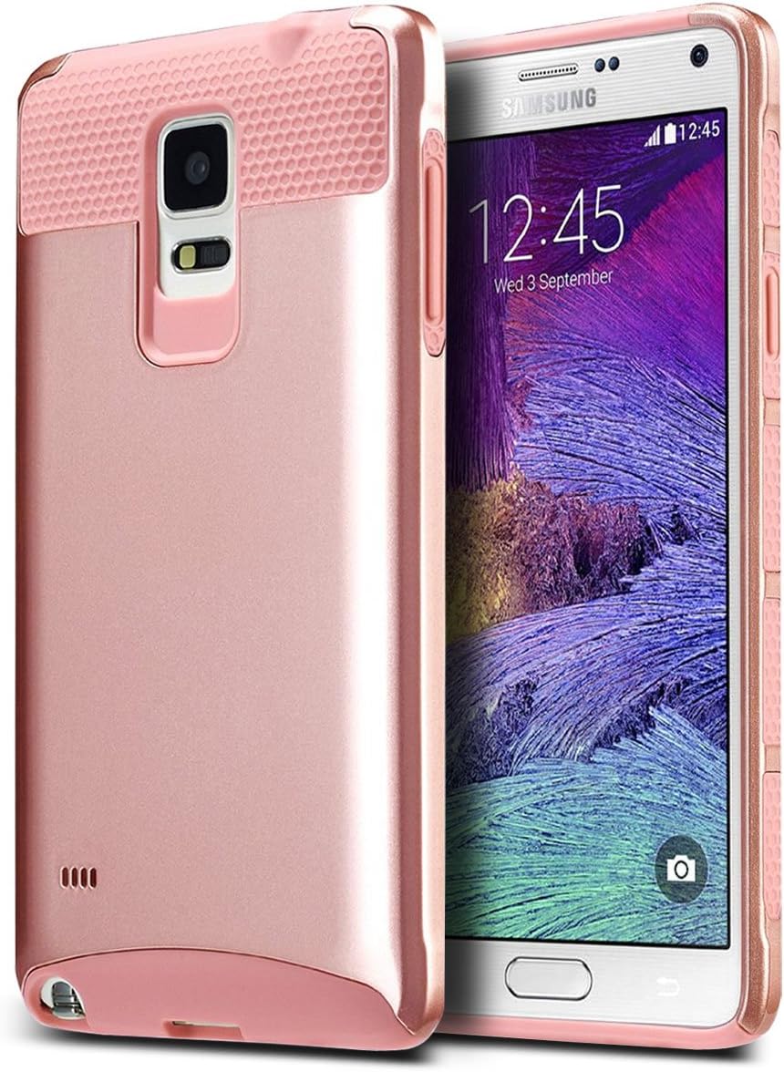 Note 4 Case, Samsung Galaxy Note 4 Case Dual Layered Rugged Durable Impact Resistant Shockproof Cases Hybrid Cover for Samsung Galaxy Note 4 -Rose Gold+Rose Gold