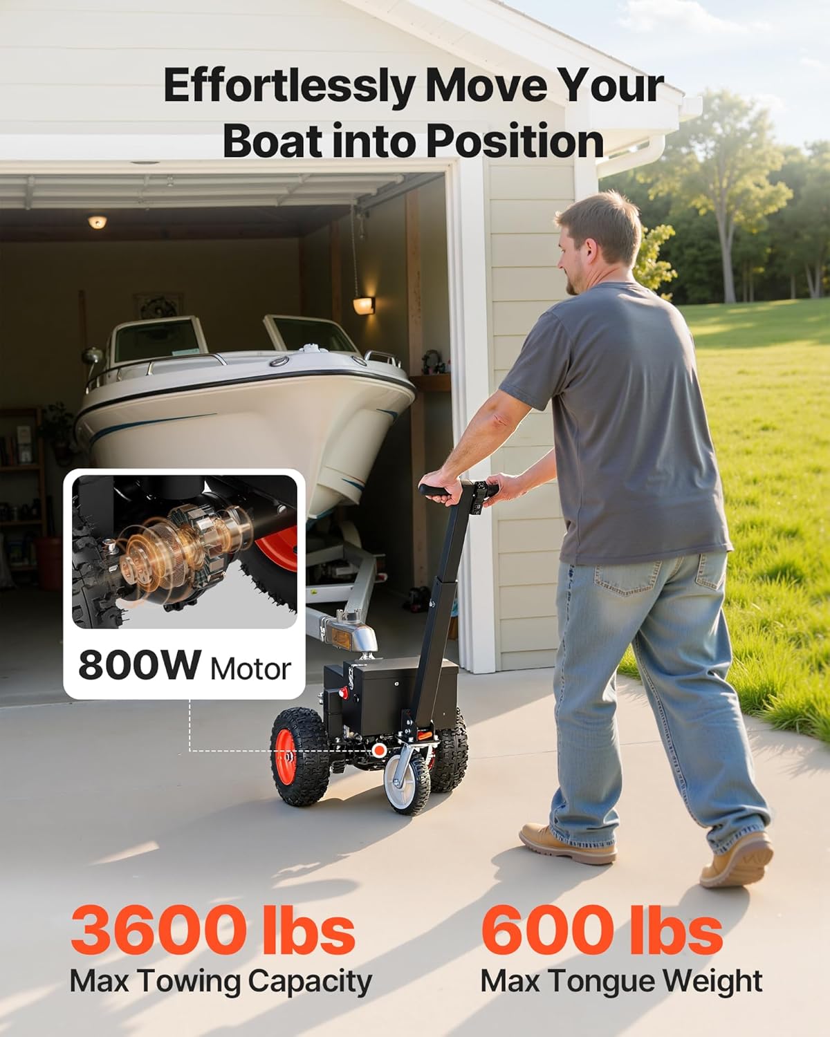 VEVOR Electric Trailer Dolly, 3600 lbs Max Trailer Weight 600 lbs Max Tongue Weight, DC 24V 800W Motorized Trailer Dolly with 2 & 1-7/8 Inch Hitch Balls for RV Campers, Cargo & Utility, Boat Trailers