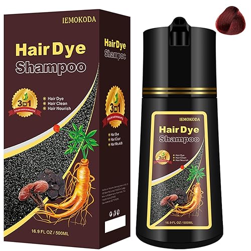 NCEPROHR Champú de tinte para cabello rojo vino oscuro, 3 en 1 para cabello gris, champú de color rojo herbario instantáneo para mujeres y hombres,