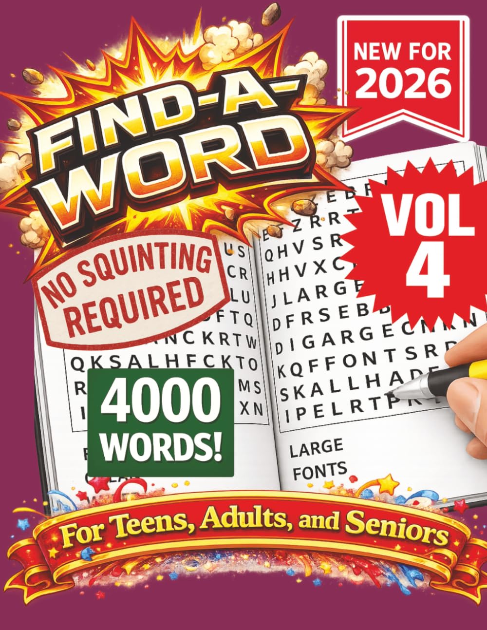FIND-A-WORD Search Puzzle Book- New for 2026! 4000 Words-NO SQUINTING REQUIRED! VOL 4!: FIND-A-WORD Search Puzzle book for all ages. Puzzles to keep ... 8.5x11 Format. (FIND-A-WORD 15 Volume Series)