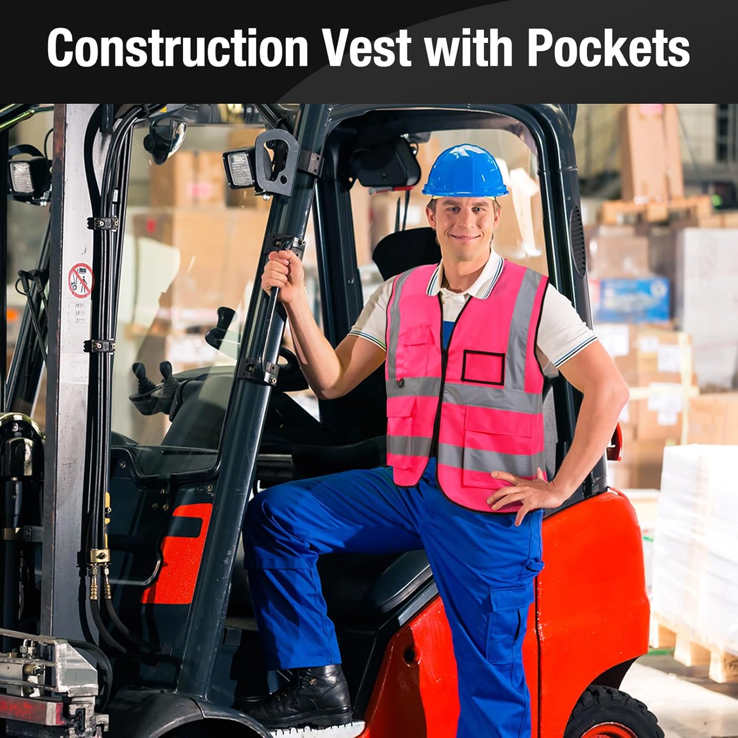 Jeffbaubl 10 Pcs Reflective Vest, High Visibility Construction Vest, Reflective Vests with Pockets and Zipper, Work Vests for Men Women(Pink) - Image 6