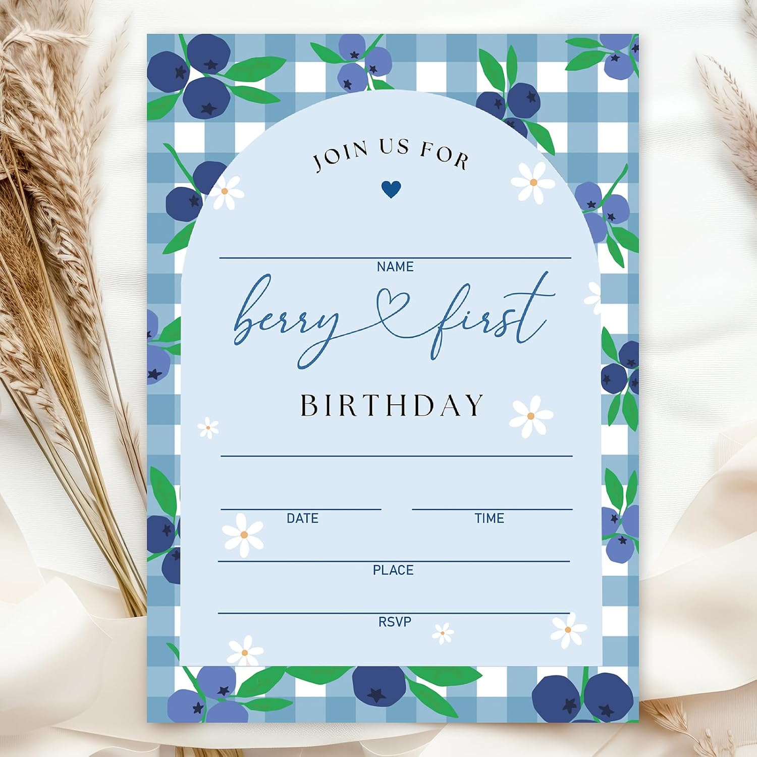 Whaline 25 Pack Berry First Birthday Invitations Pink Plaid Strawberry Party Invitation Paper Cards Strawberry Invites with Envelopes Stickers For Party Supplies