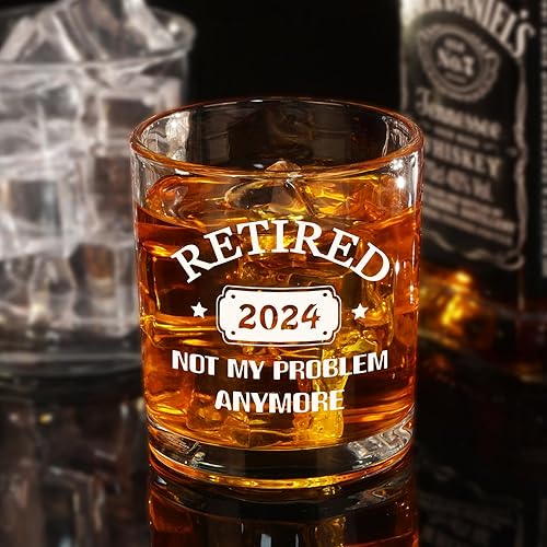Miniatura 2 de DAZLUTE Regalos de jubilación para hombres, vaso de whisky para jubilados 2024 Not My Problem Anymore, regalos divertidos para jefe, compañero de