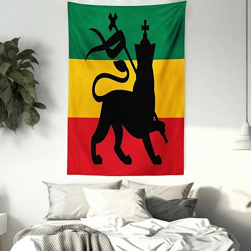 Miniatura 7 de Ambesonne Tapiz rastafari, bandera de rayas rastafari, león reggae, diseño inspirado en la música, imagen de colores culturales, colgante de pared