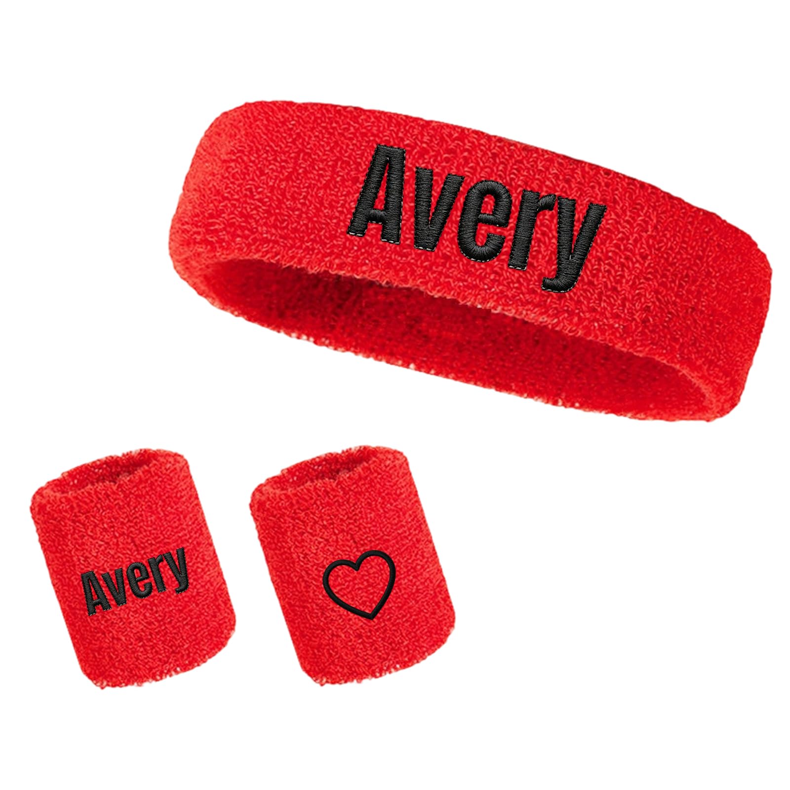 Custom Sports Headband and Wristbands Set, Personalised Embroidered Sweat Wicking Wrist Sweatband with Name and Pattern, 3 Piece Cotton Workout Accessory, Gift for Runner Gym Fitness Athlete