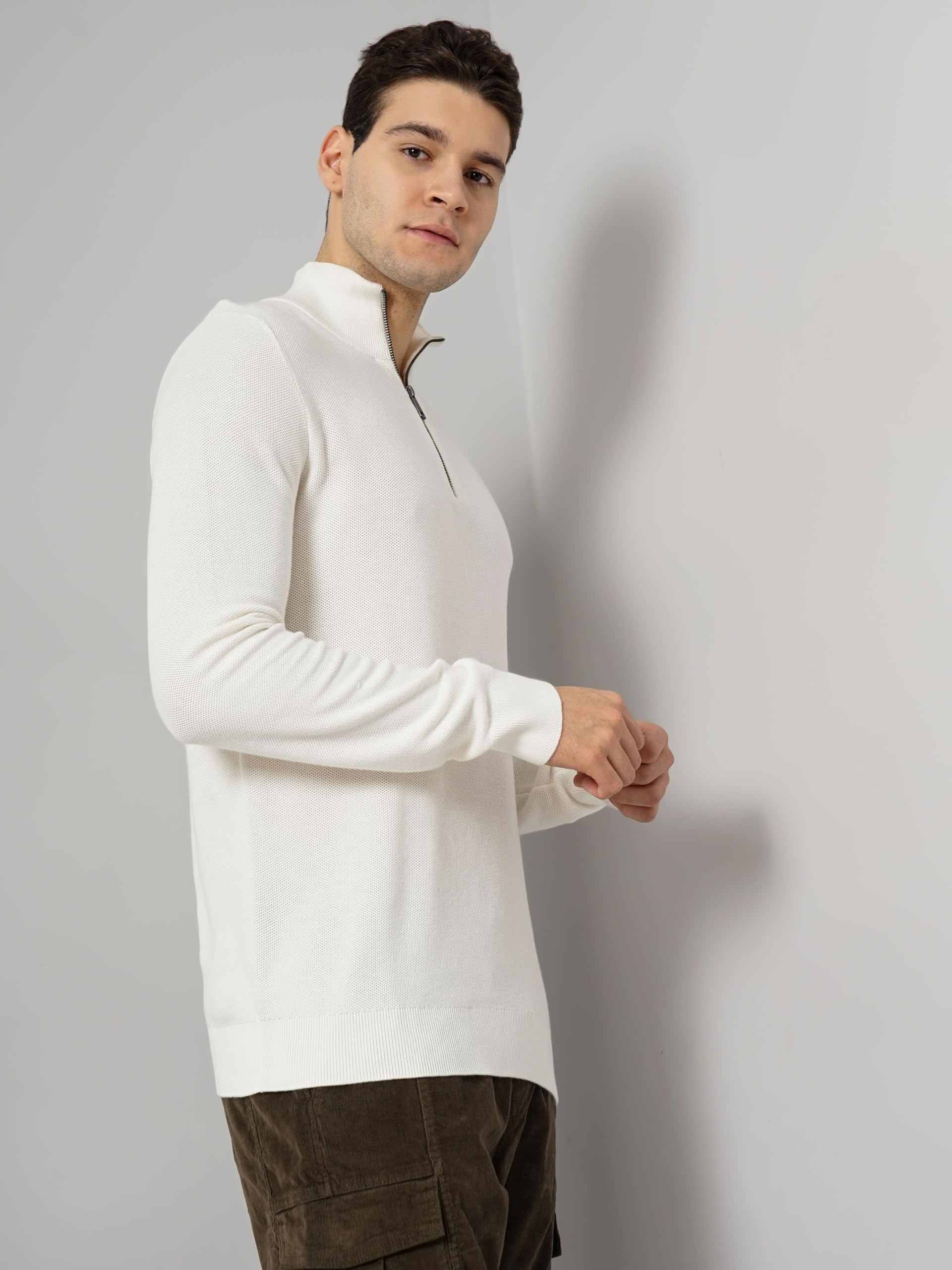 Celio Uomini Solido Off-White Regolare Maglione