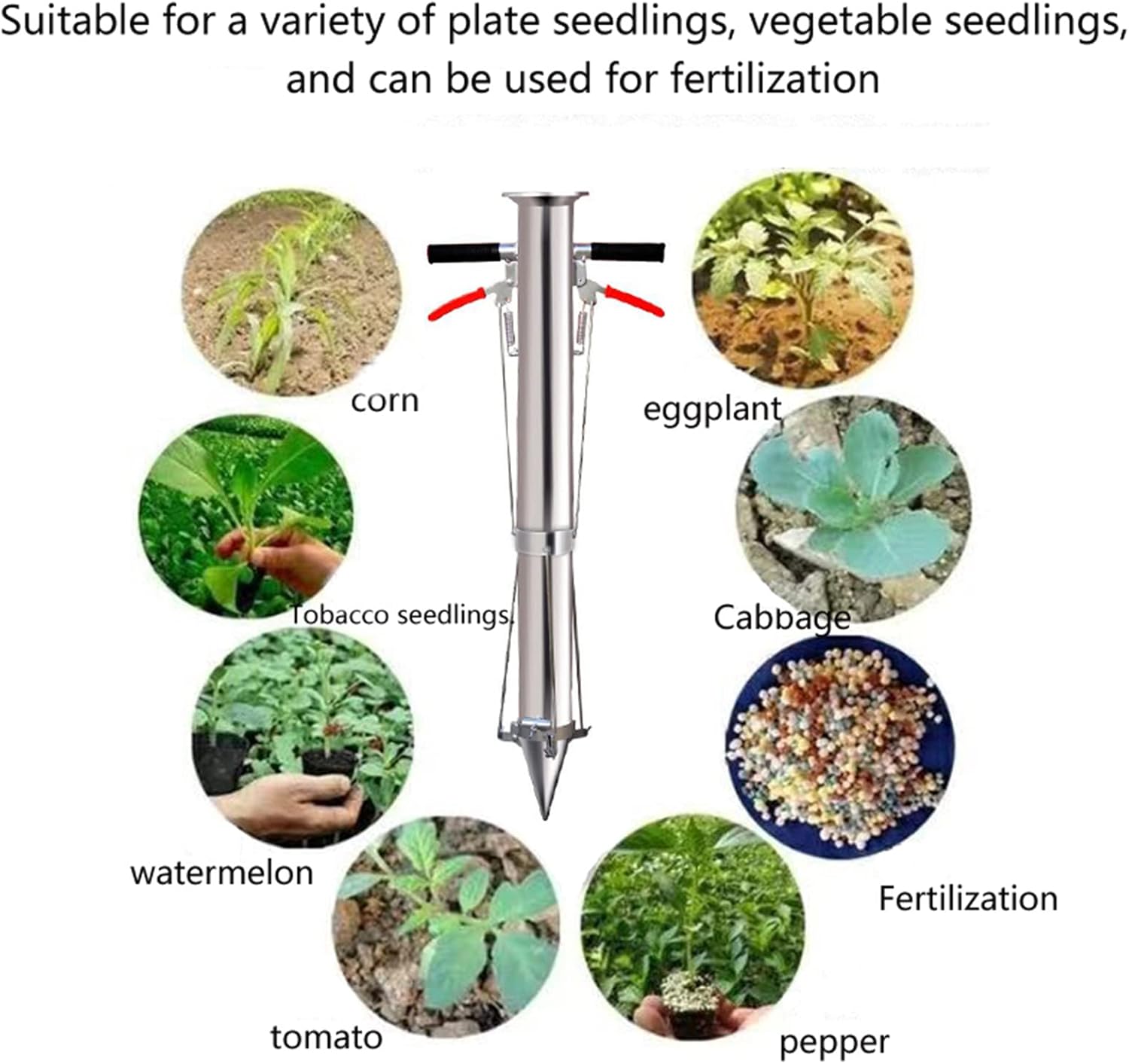 Multi-Functional Bulb Planter Tool, Stainless Steel Vegetable Seedling Cultivator, Manual Drill Seeder Transplanting Tool Young Plant for Garden Yard Greenhouse