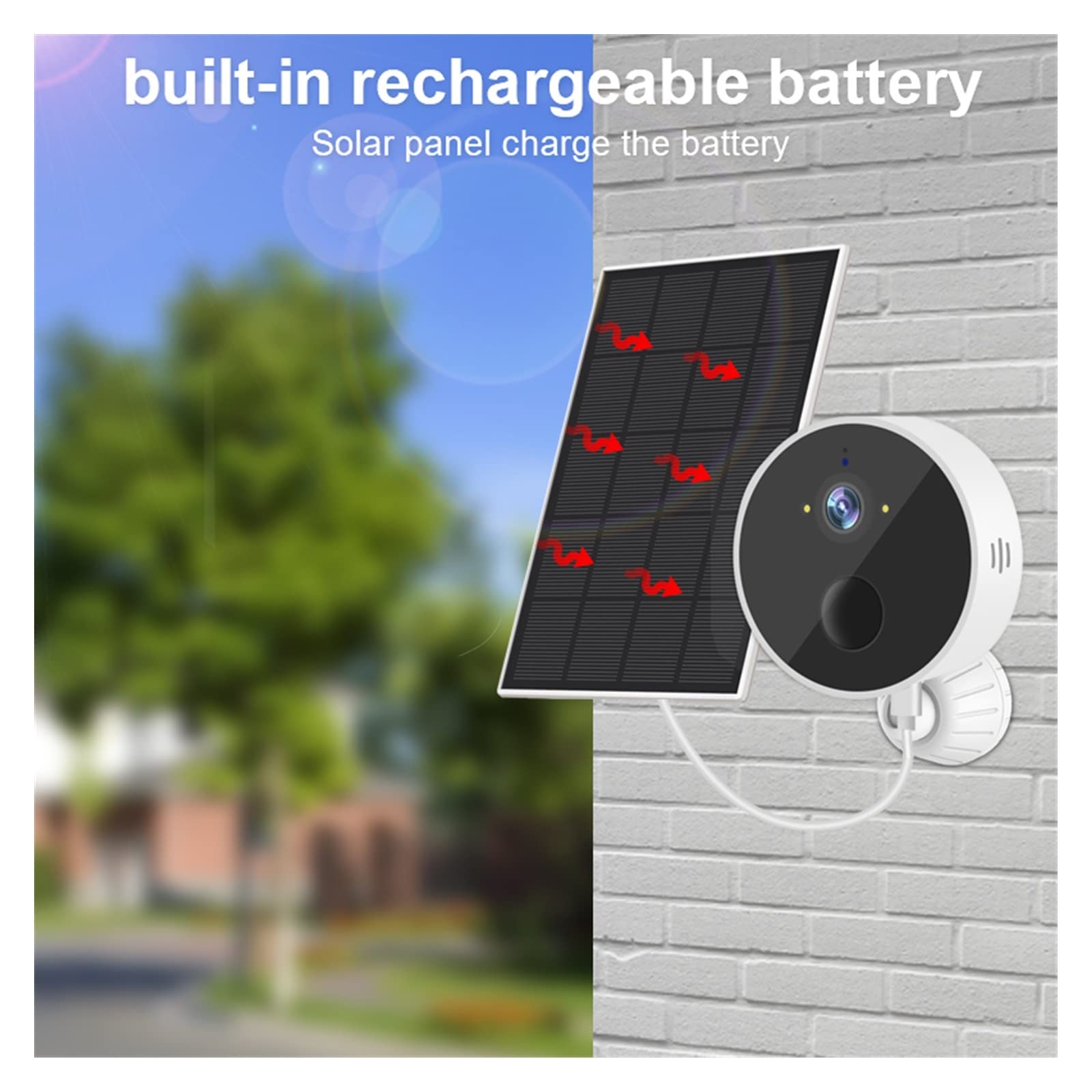Telecamera WiFi Esterno, Telecamera Solare 1080P PIR Rilevamento Umano Sicurezza Videosorveglianza IP CCTV con Pannello Solare Ricarica Li-Batterie,Sicurezza, Antifurto(1080P No Card)