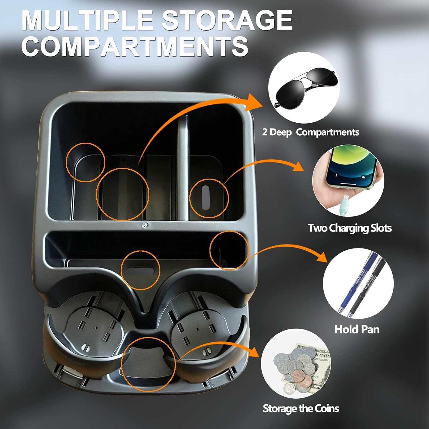 Car Center Console with Adjustable Cup Holders, Universal Center Console Organizer for Truck, Cars, Minivans, Suvs, Truck Floor Console, Bench Seat Center Console (Black) - Image 6