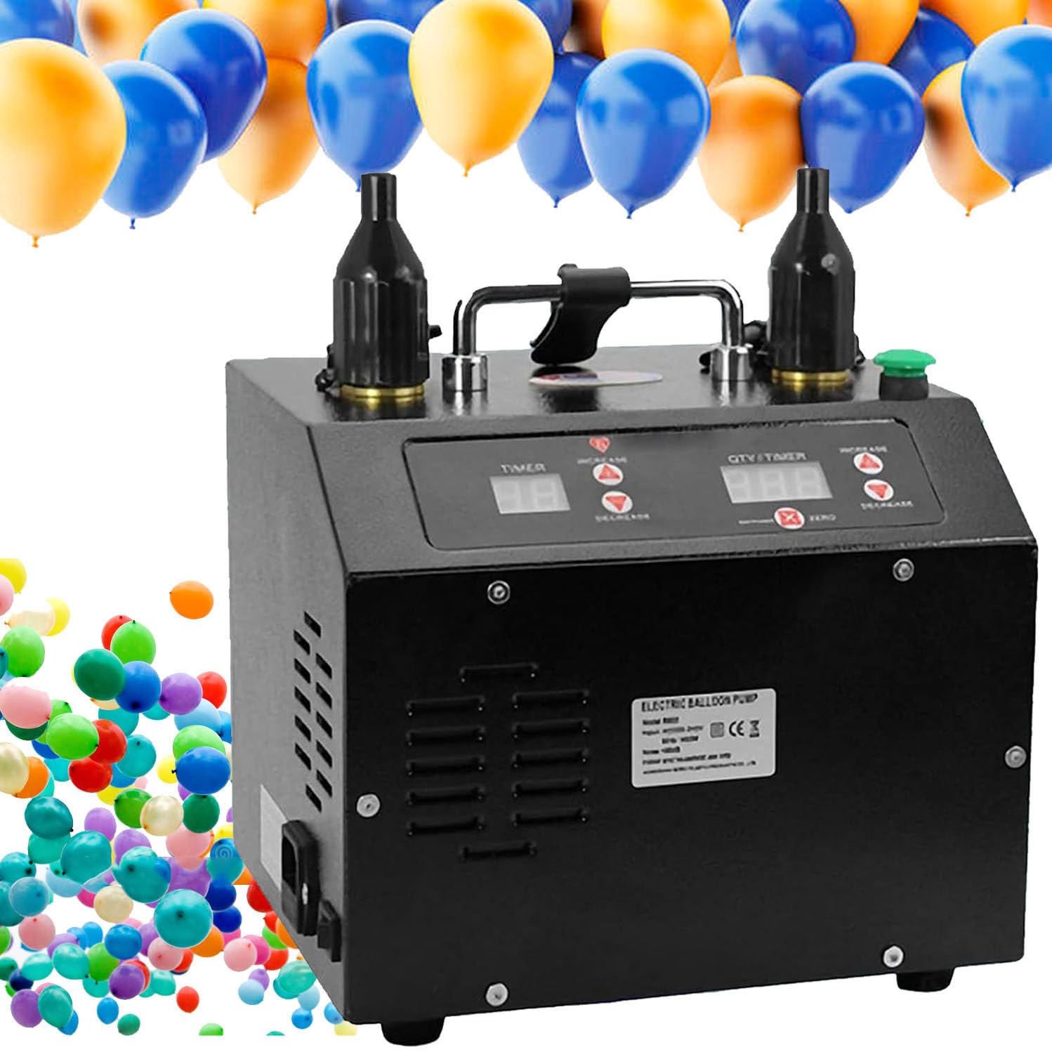 Elektryczny pompka do balonów, podwójna dysza, dmuchawa balonowa 1400 W z cyfrowym timerem, automatyczne i prasowe tryby pompowania, idealna na imprezy i imprezy